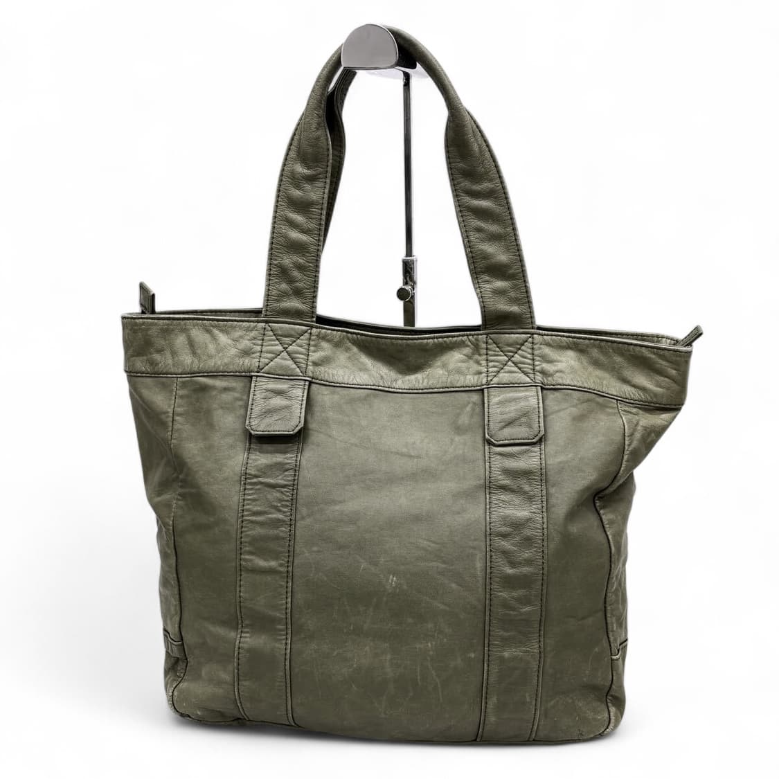 요지 야마모토 와이즈 송아지 가죽 토트백 카키 상품이미지2