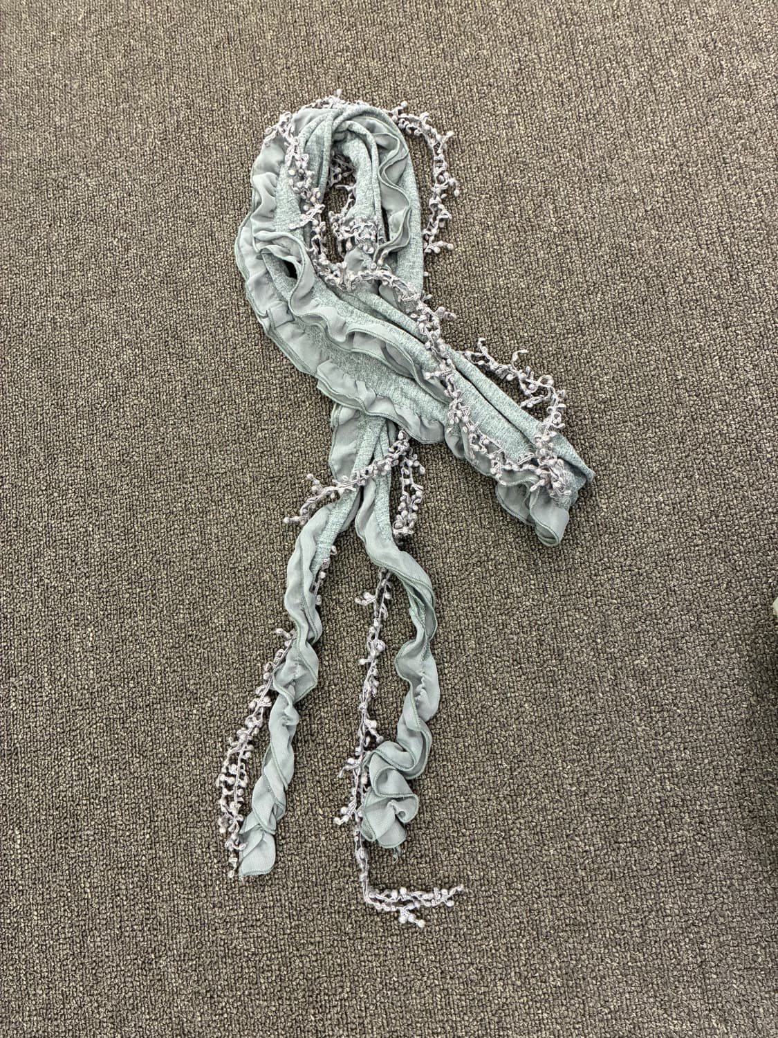 Japanese vintage 여성 그레이 프릴 머플러 상품이미지2