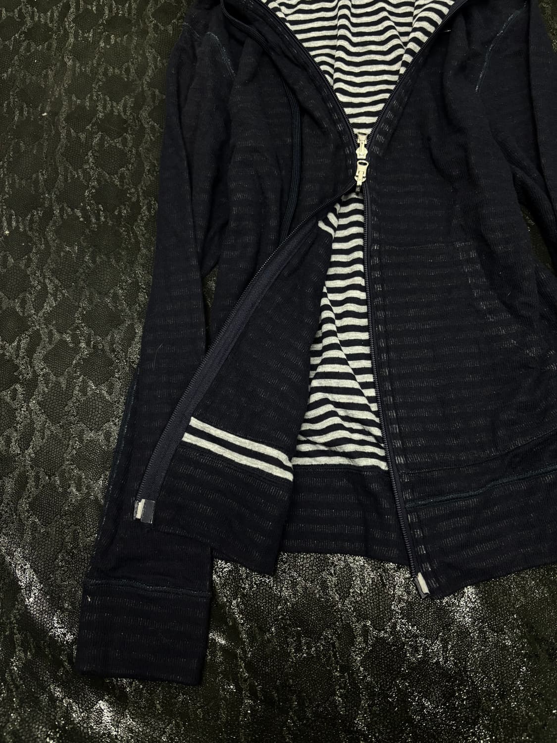 “Vintage” Navy&stipe reversible Hoodie 2 상품이미지4