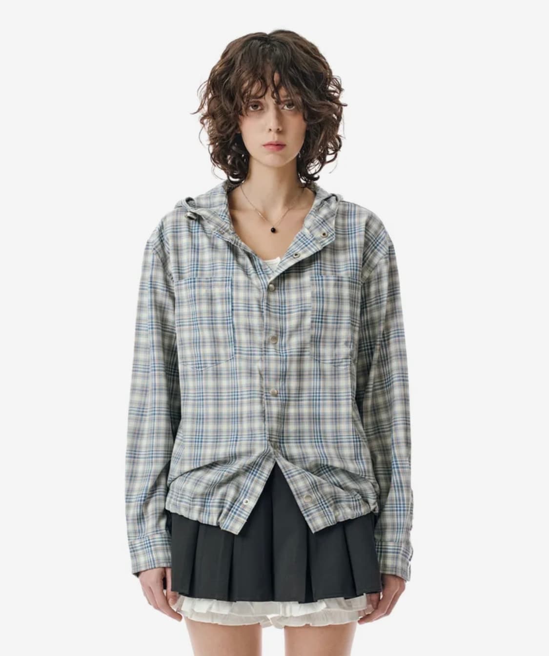 Check Snap Hooded Jacket [BLUE] S 상품이미지3