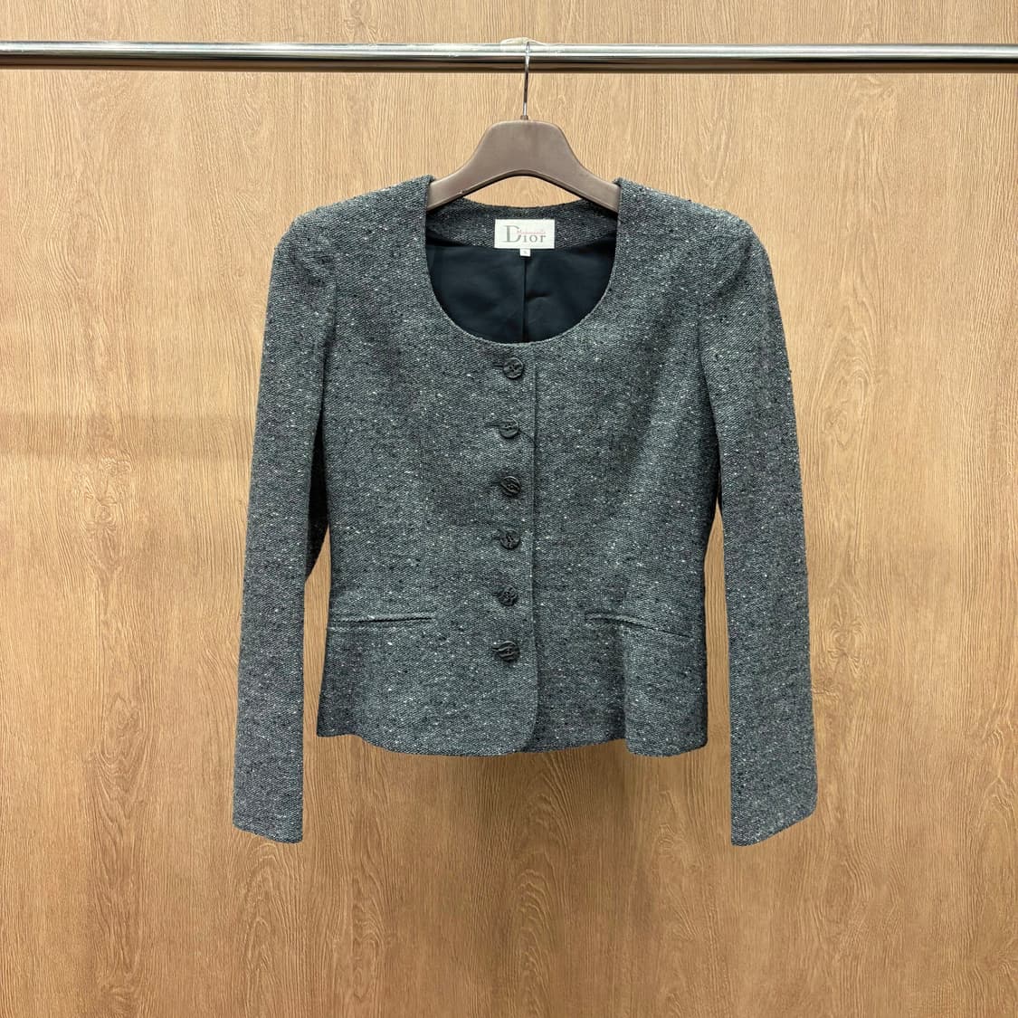크리스찬 디올 노카라 멜란지 트위드 자켓 사이드 슬릿 포켓 디테일 차콜 상품이미지2