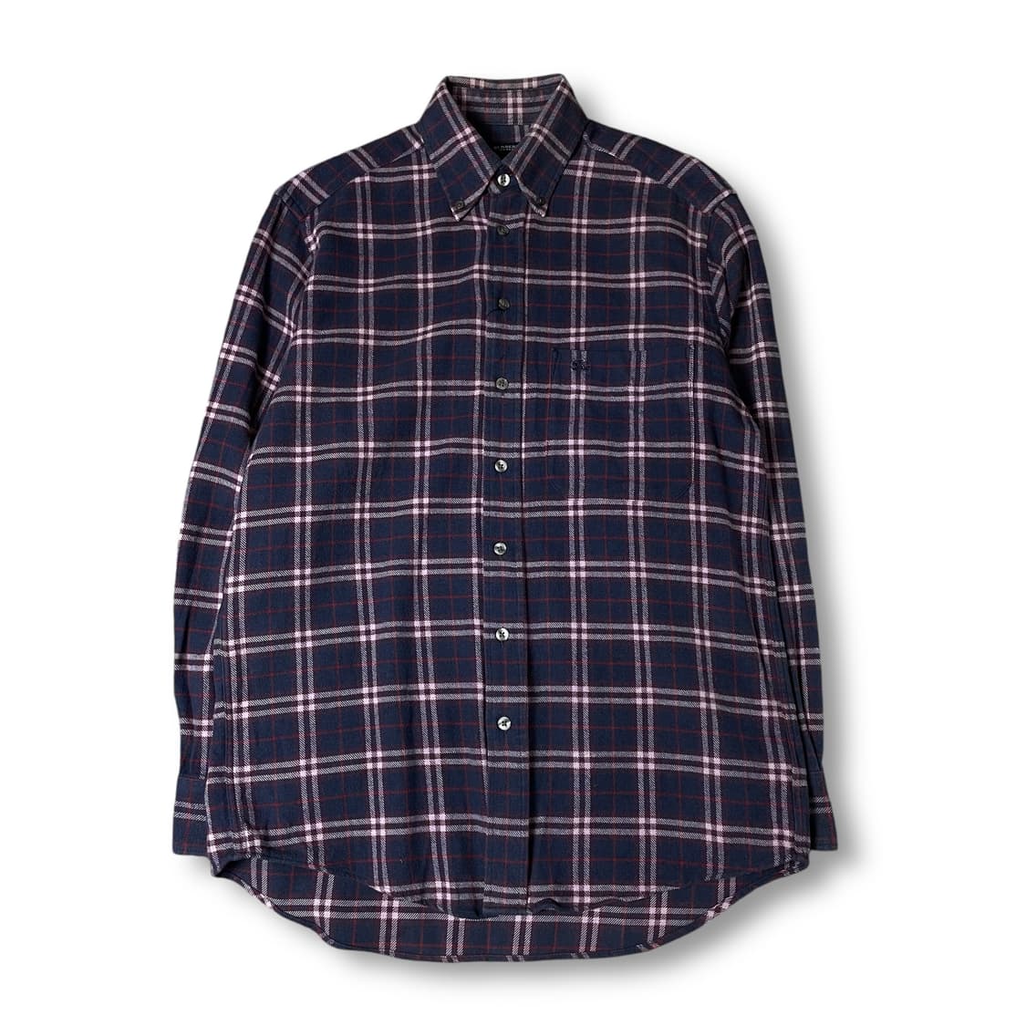 버버리 딥퍼플 네이비 체크 원포켓 긴팔 셔츠 S 상품이미지1