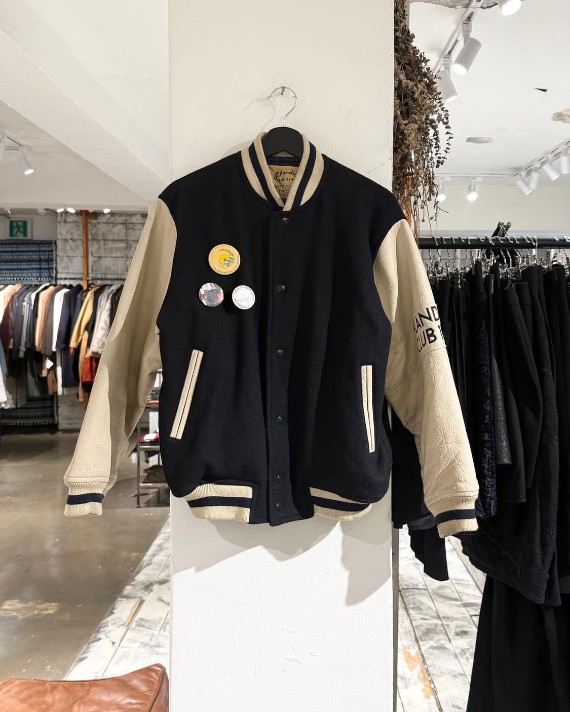 플랑드르 90s 네이비 리얼레더 울 바시티 자켓 상품이미지1