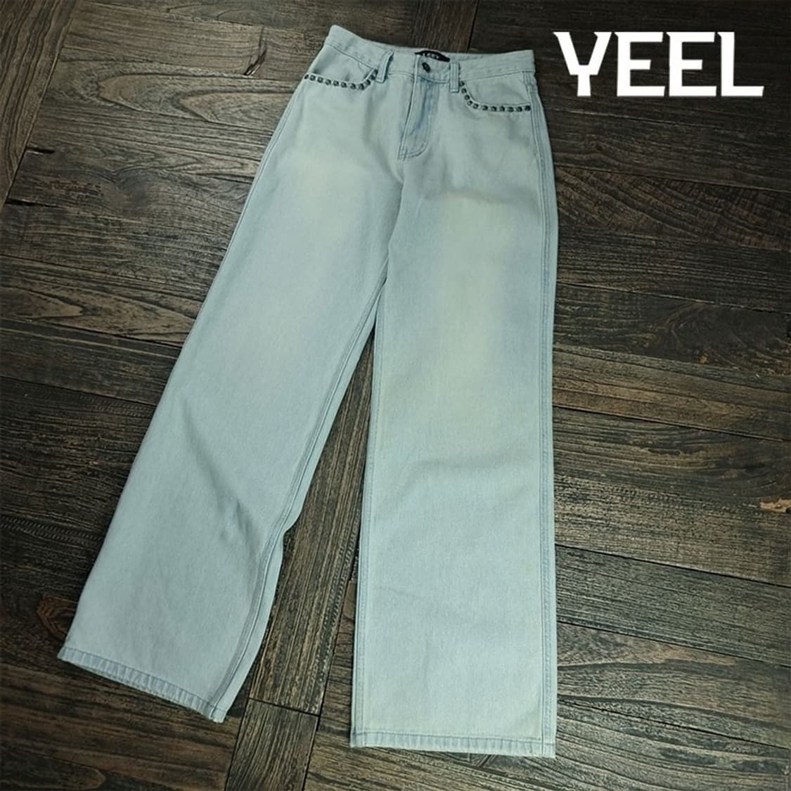 [LEEY YEEL] 아이스워싱 스터드 리벳 와이드 데님팬츠 M19763 상품이미지1