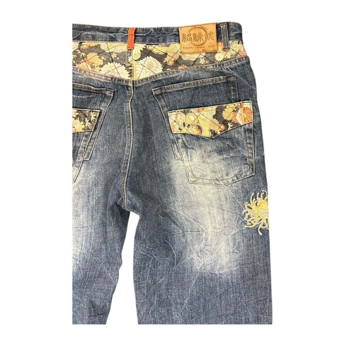 2XL) 카라쿠리 타마시 잉어&국화 자수 와이드 데님팬츠 BD-071 상품이미지7