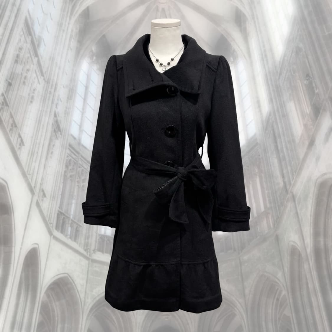 빈티지 러블리 하이넥 블랙 프릴 코트 갸루 상품이미지4