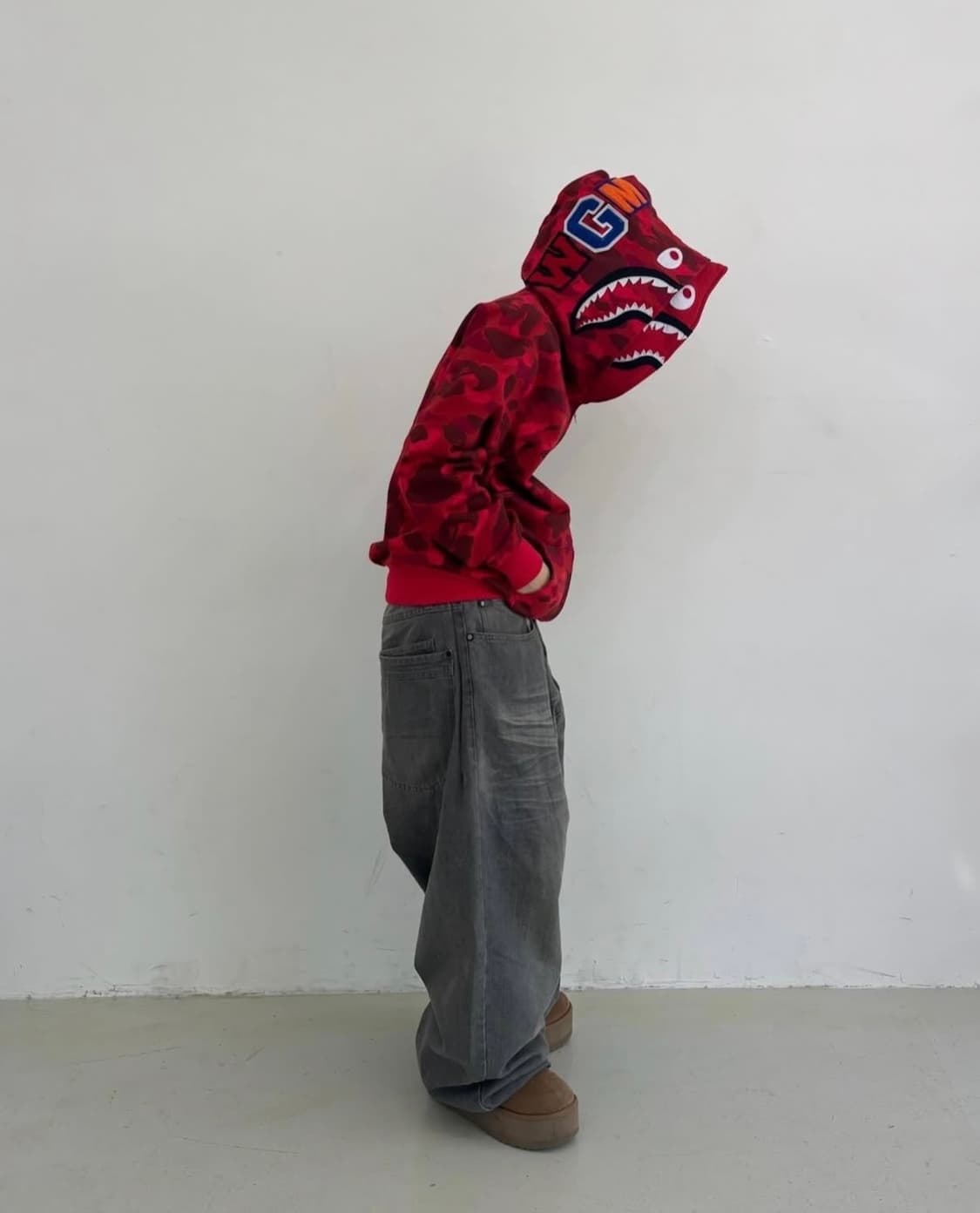 베이프 더블 샤크 후드 집업 적계 레드 상품이미지3