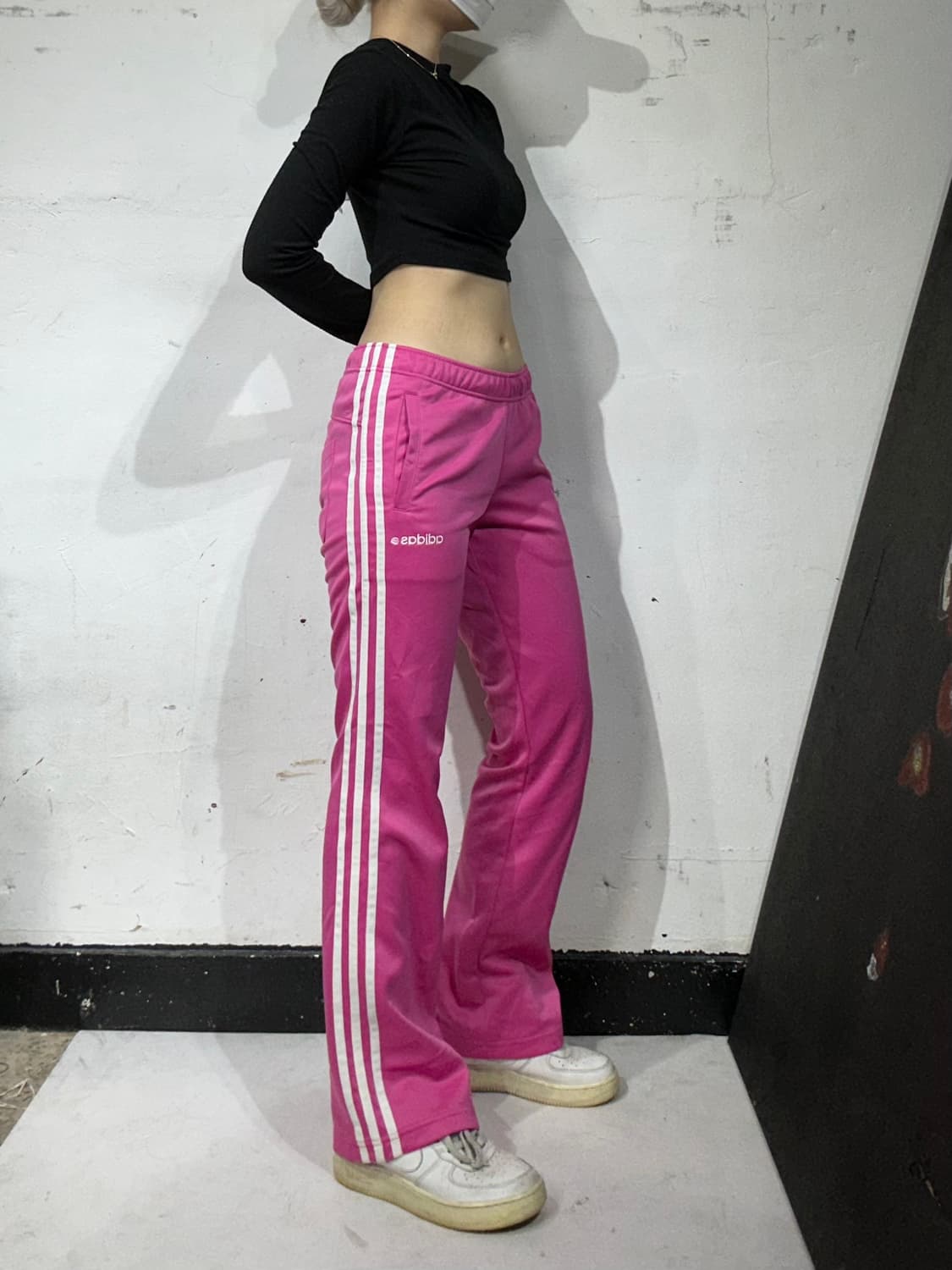 아디다스 핑크 와이드 화이트 삼선 트레이닝 팬츠 추리닝 바지 S  상품이미지1
