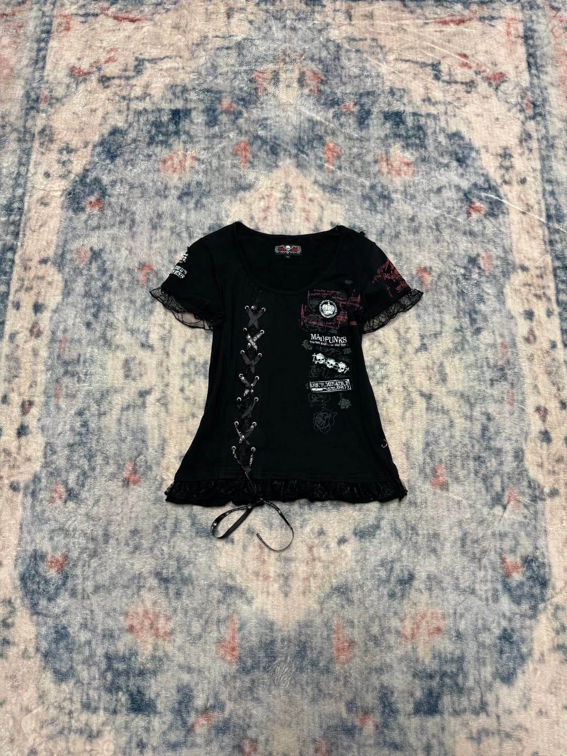 Mad punks goth punk patch eyelet top 상품이미지2