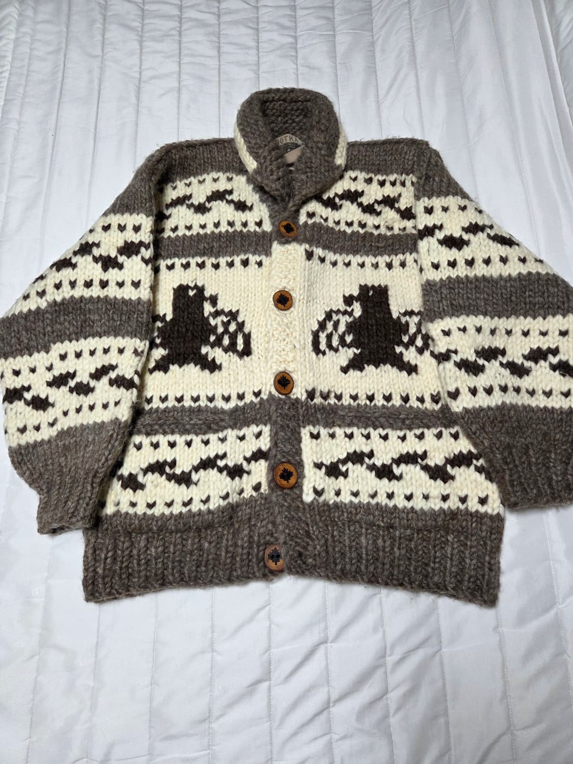 [105]90's NOOTKA 캐나다 헤비울 코위찬 썬더버드 베이지브라운 상품이미지2