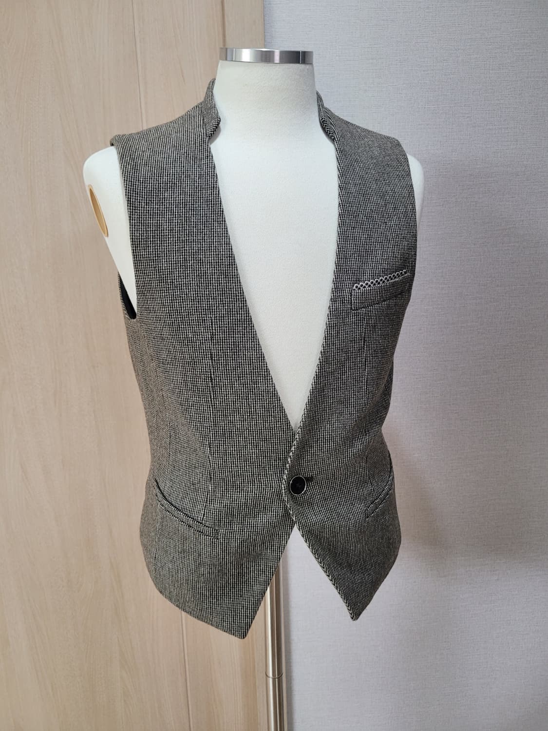 코모도스퀘어 COMODO 1버튼 모직 체크 조끼 100 브라운 상품이미지1