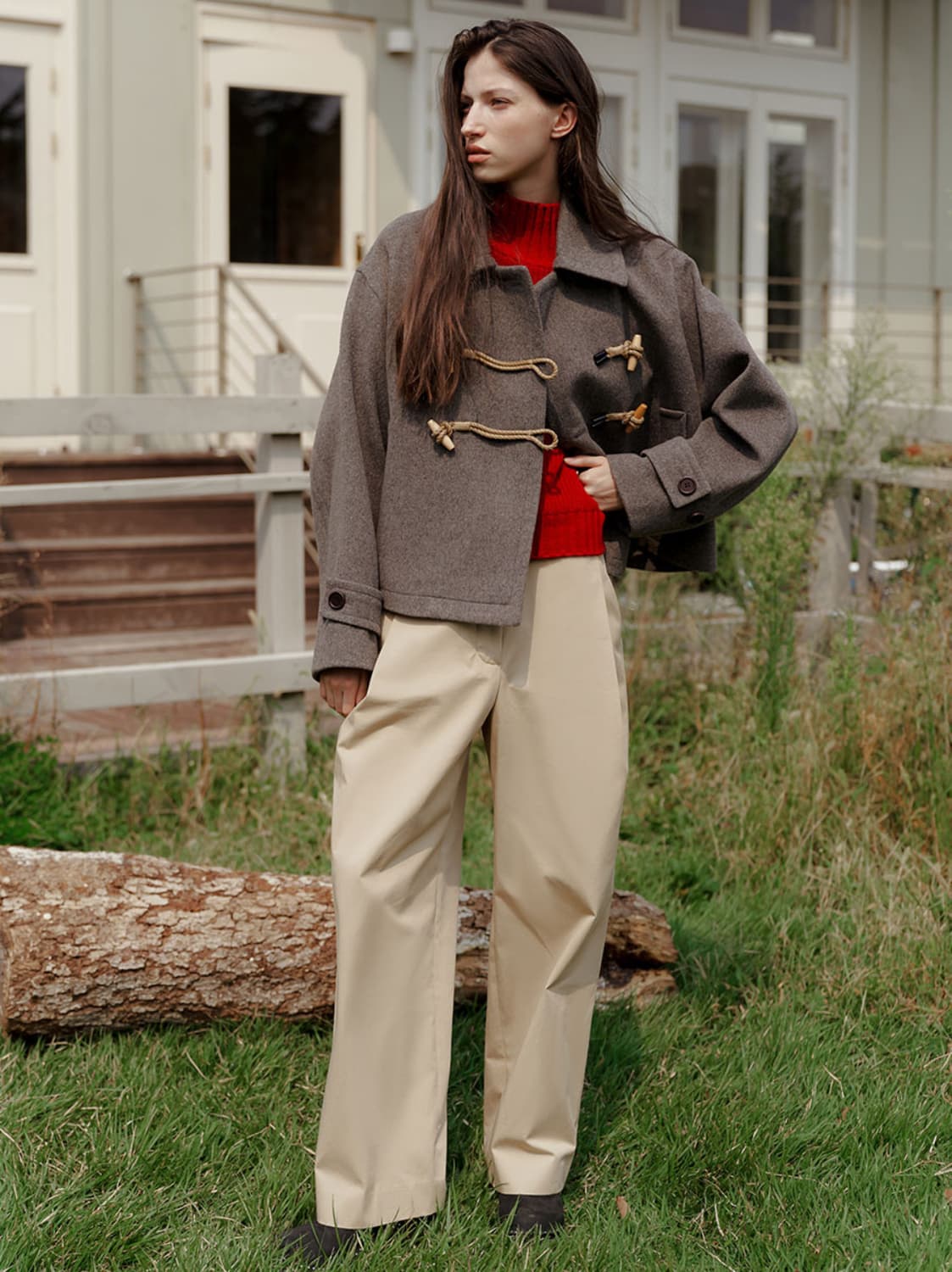 앳코너 캐시미어혼방 오버핏 토글 크롭 코트 상품이미지5