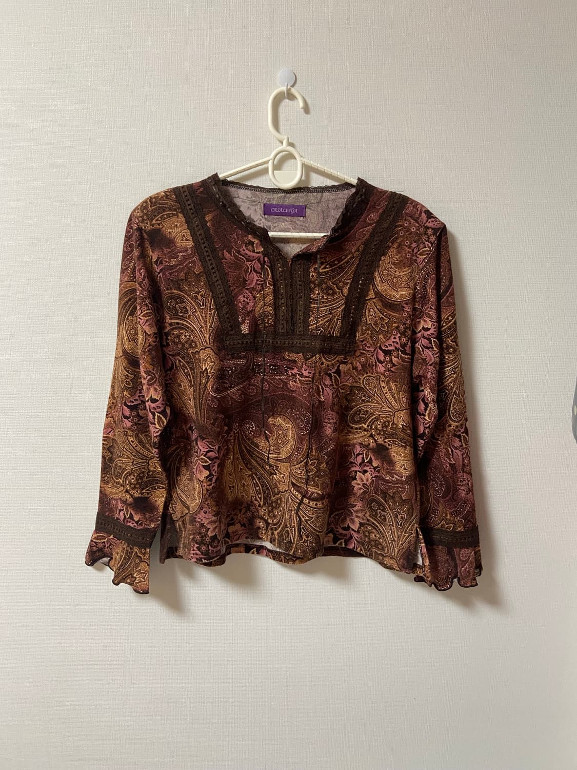 일본 빈티지 에스닉 보헤미안 페이즐리 패턴 블라우스 상품이미지1