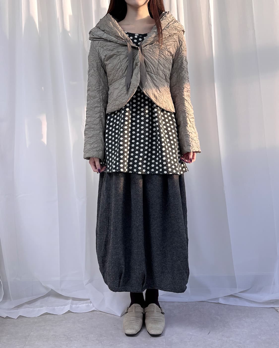 io comme io 막주름 퀼팅 빅 후드 점퍼 상품이미지2