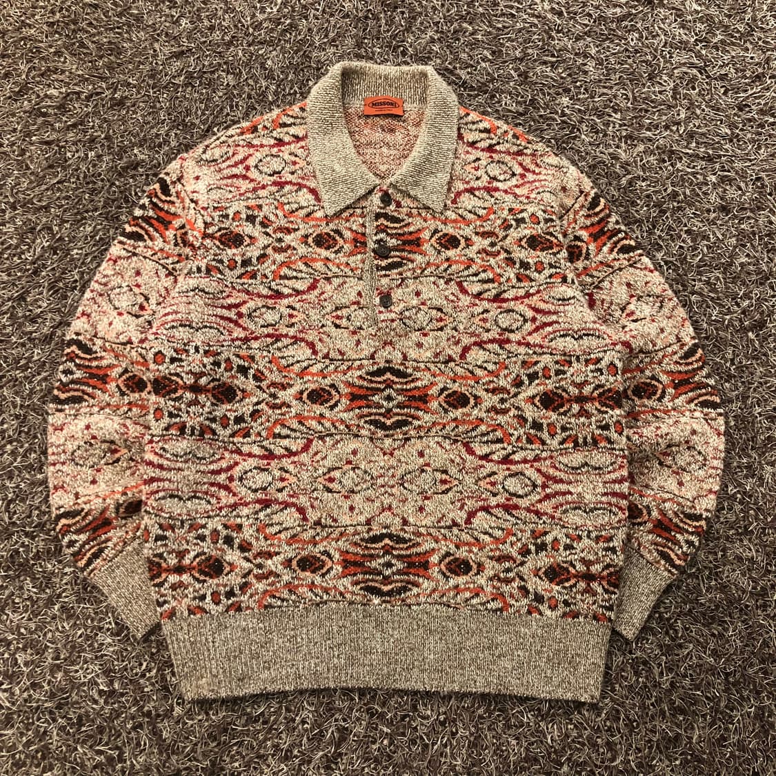 미쏘니 울 멀티컬러 패턴 카라 니트  상품이미지1