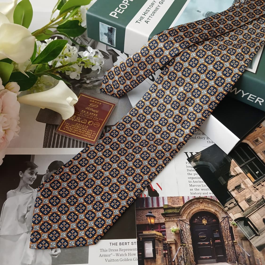 에스.티. 듀퐁 실크 메달리온 패턴 넥타이 9.3cm 새제품 E759 상품이미지5