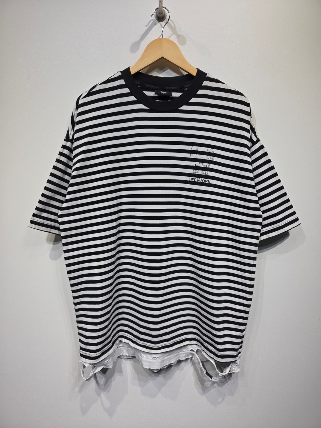 라이프워크 라독 스트라이프 레이어드 데미지 오버핏 반팔 상품이미지2