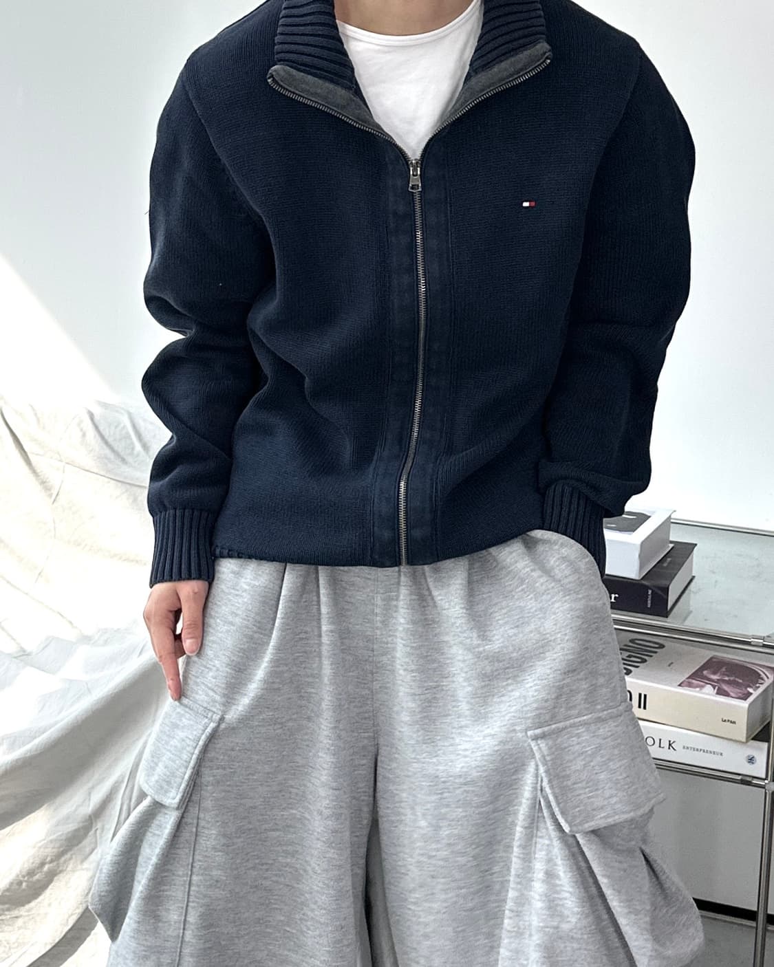 타미 힐피거 네이비 스몰로고 니트 집업 L 상품이미지2