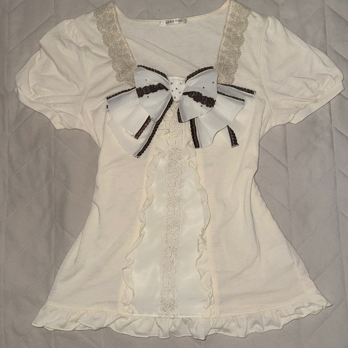 axes femme 엑시즈팜 대장 리본 반팔 블라우스 라떼 갸루 상품이미지1