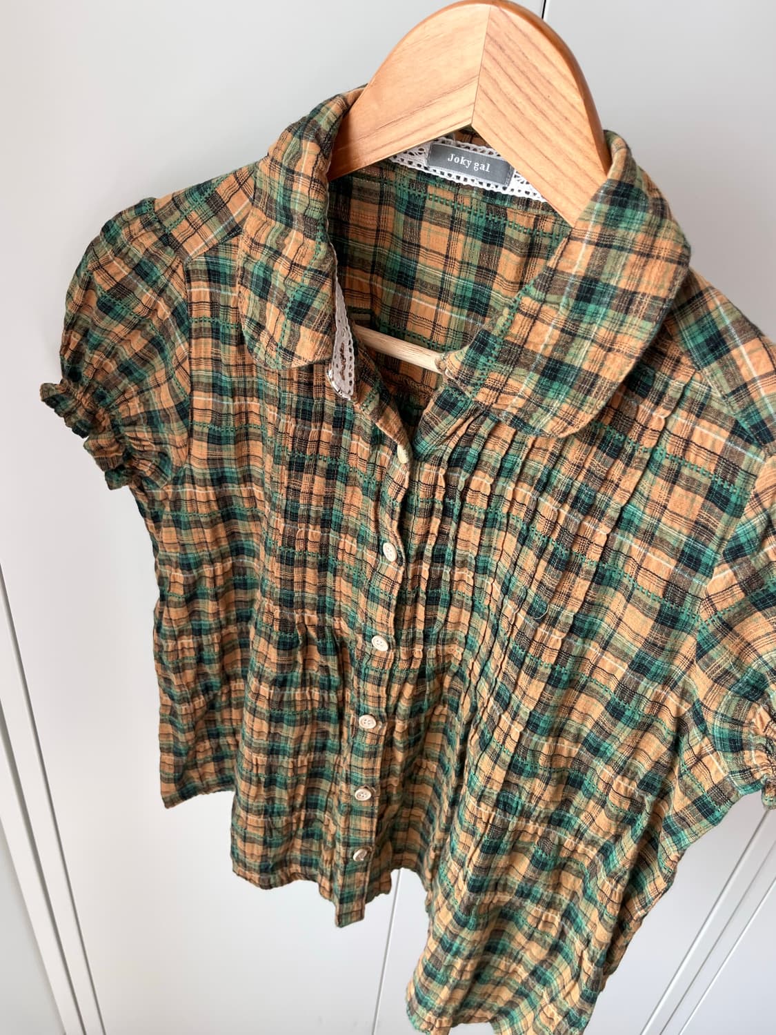 Joky gal 체크 셔링 반팔 블라우스  상품이미지9