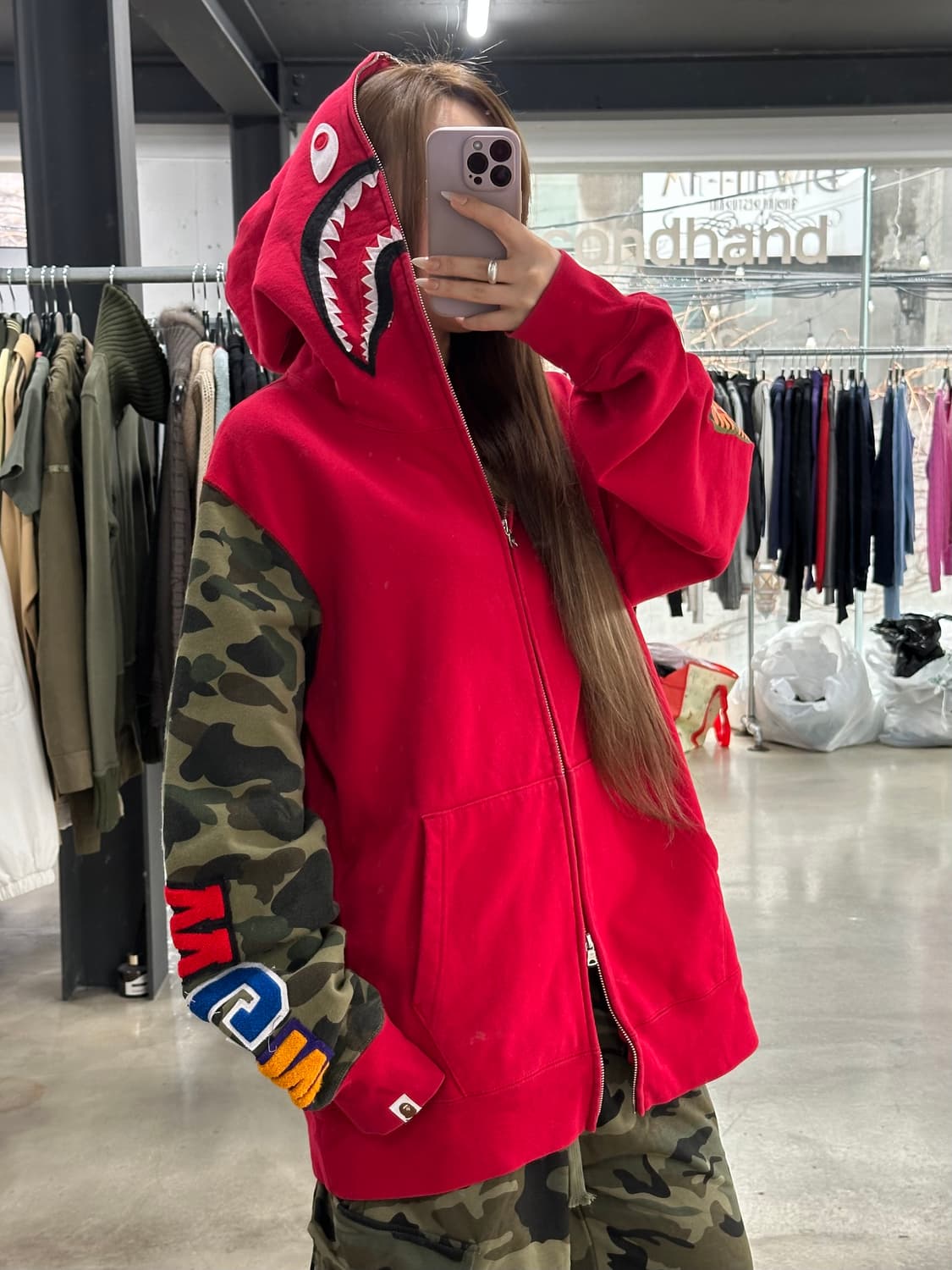 베이프 1st 카모 샤크 레드카모 풀 후드집업 상품이미지4