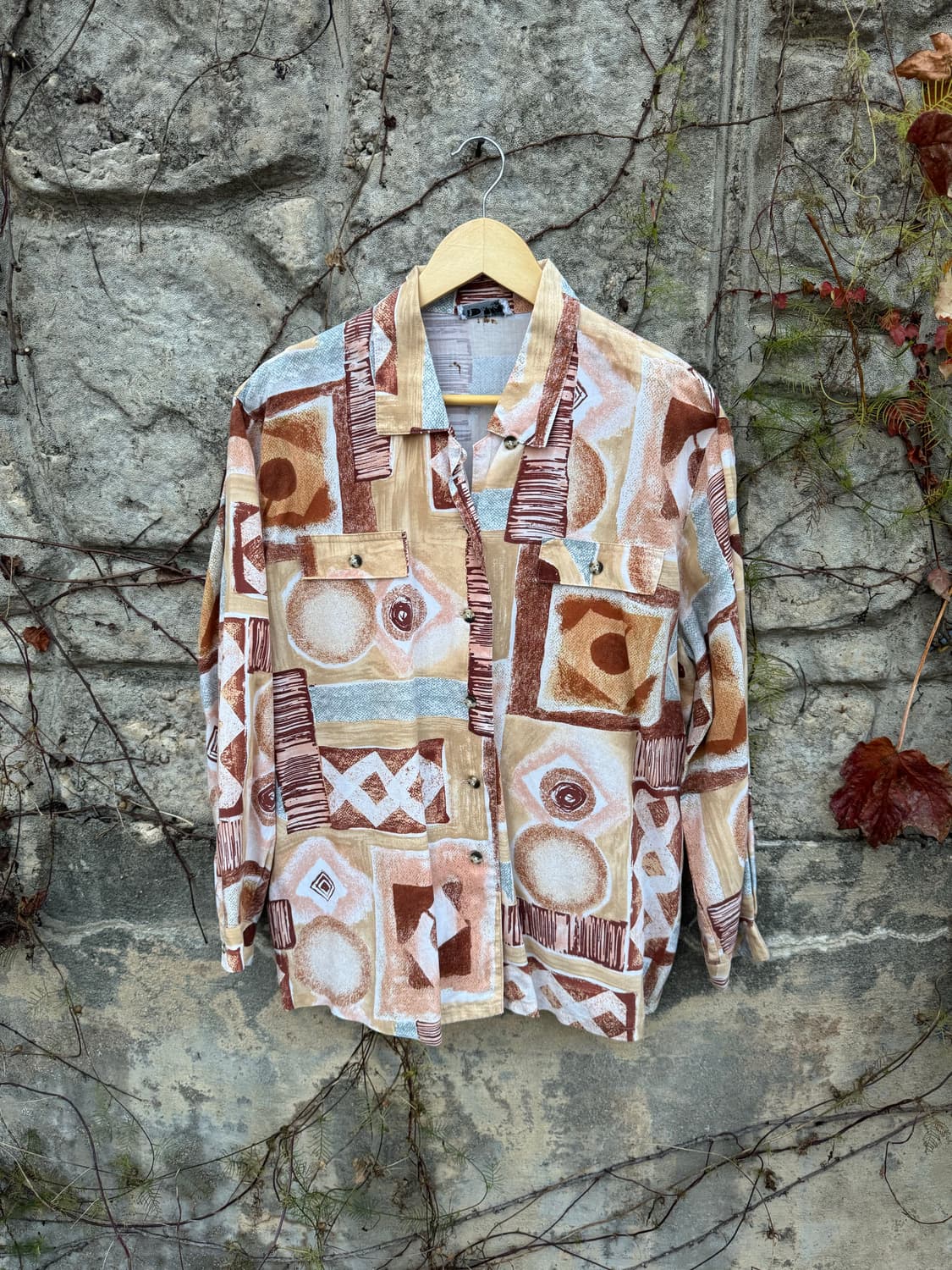 일본 빈티지 텐셀 원단 100 에스닉 패턴 셔츠  상품이미지1