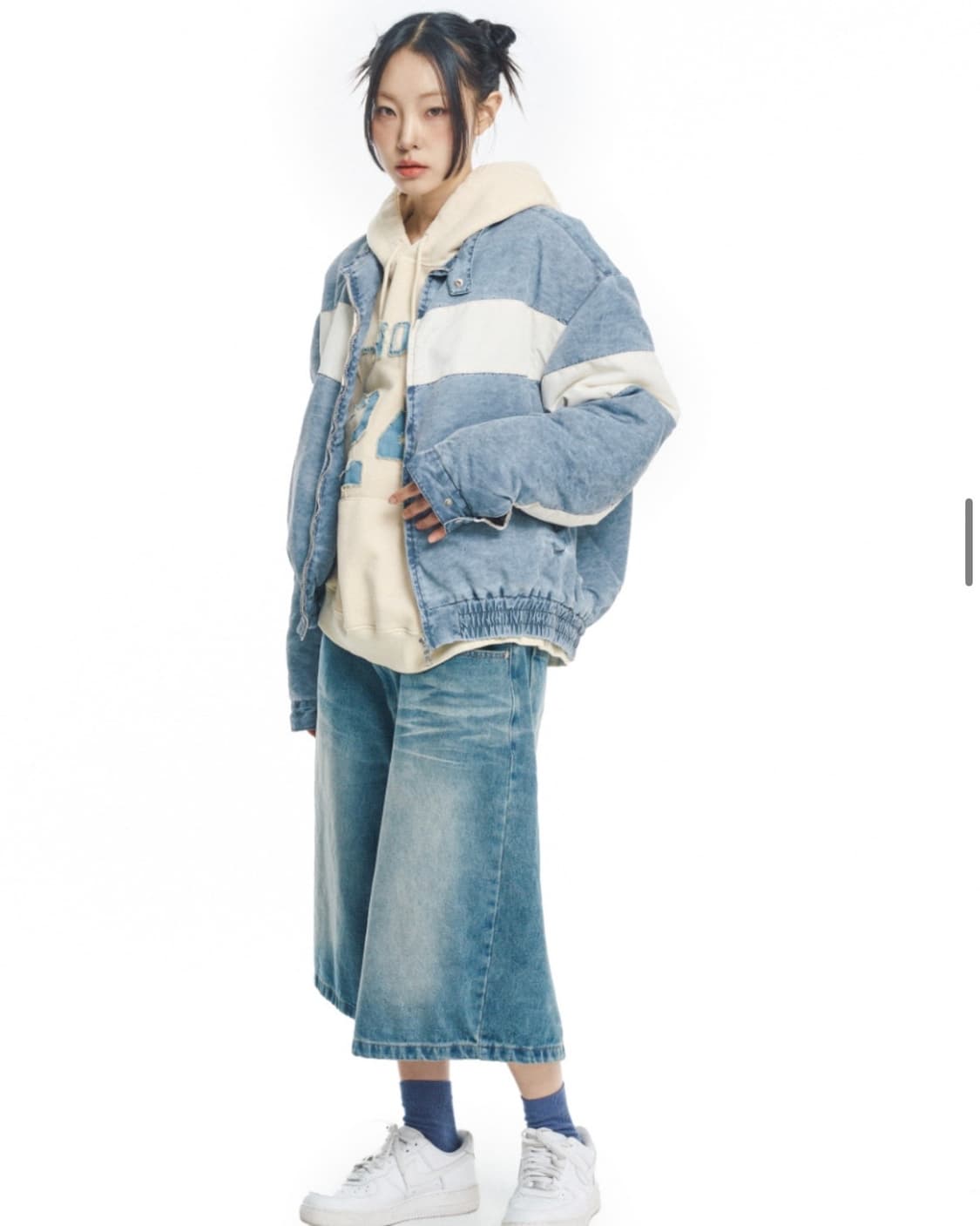 이지노이지 8부 데님 버뮤다팬츠 - 미디엄블루 상품이미지4