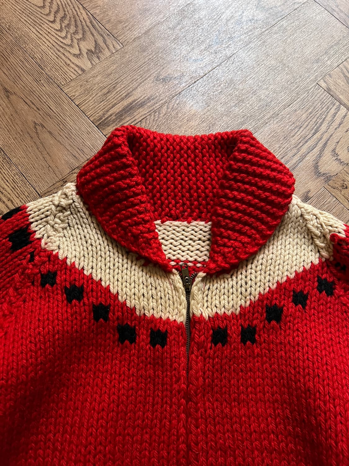 [M]70's USA 빈티지 올드카 레드 집업 코위찬 상품이미지2