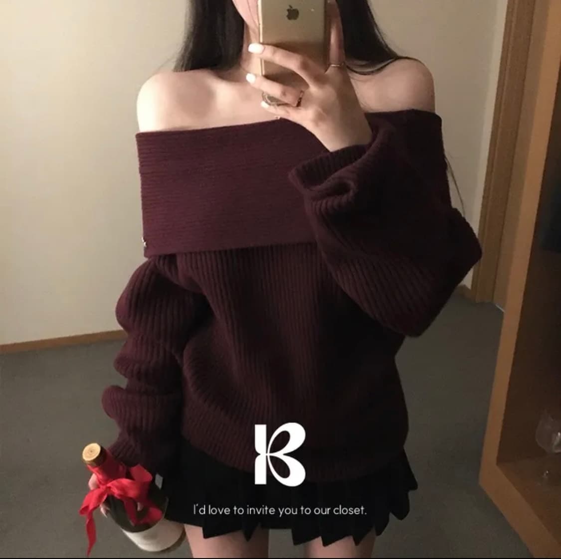 베이델리 데어 오프숄더 골지 니트 퍼플 상품이미지1