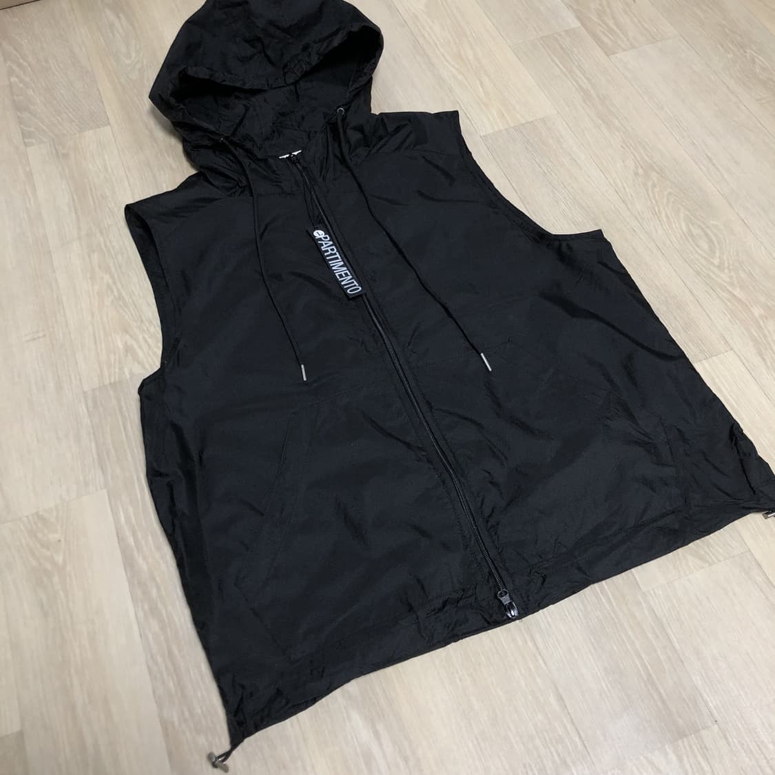 (L) 새상품 파르티멘토 PARTIMENTO 시어 후드 베스트 블랙 상품이미지3