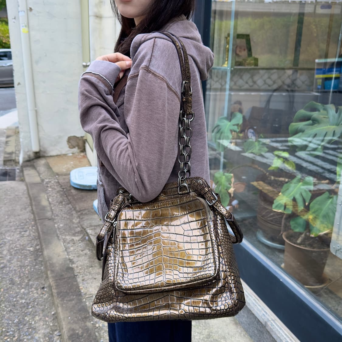 00s 돌체앤가바나 메탈릭 그린/골드 크로커다일 백 상품이미지9