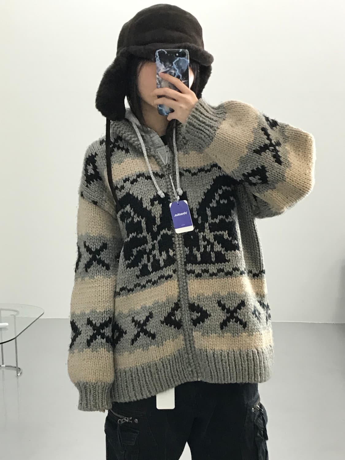 Vtg Cowichan Knit Zip Cardigan DPRK Made 상품이미지3