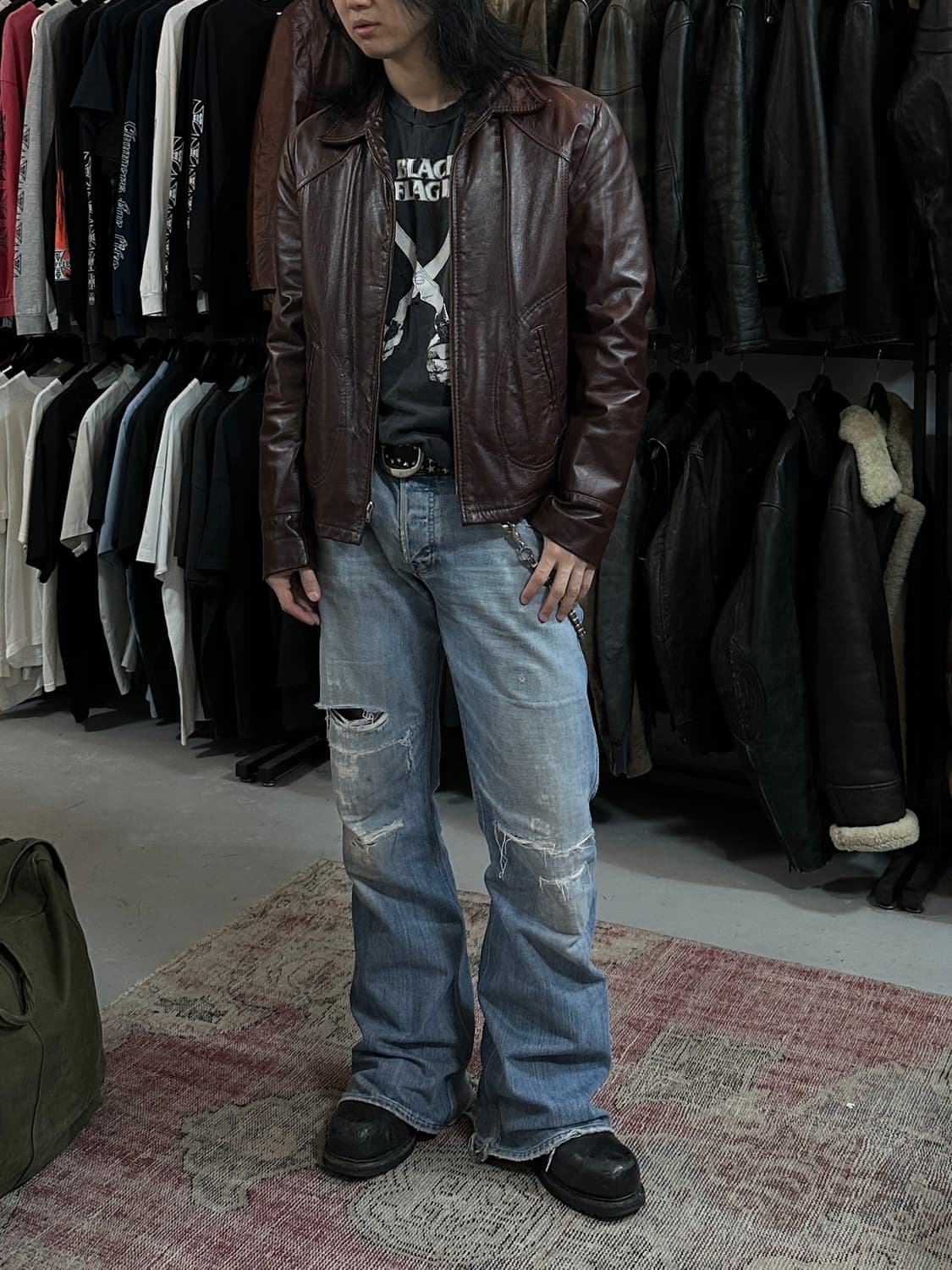 80's 빈티지 버건디 레더 자켓 파이트클럽 타일러 더든 상품이미지2