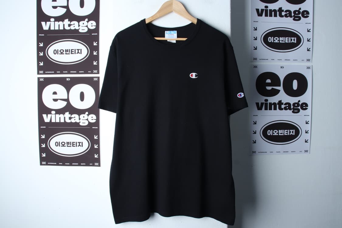(XL-2XL) 챔피온 반팔 티셔츠 빅사이즈 블랙 올드스쿨-H32454 상품이미지2