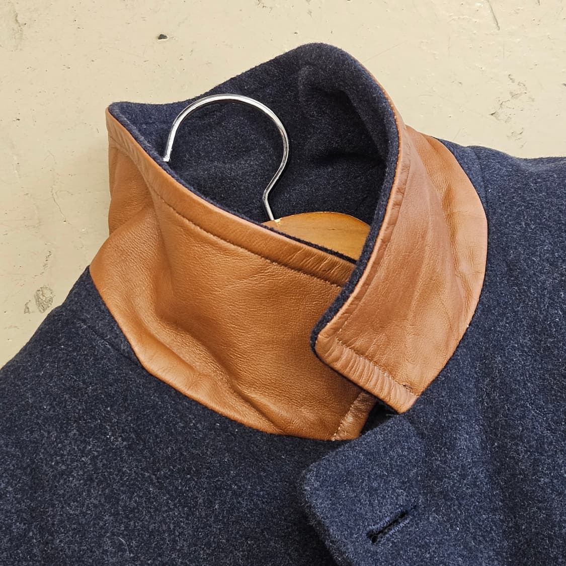 NEWYORKER 뉴요커 오버핏 울자켓 가죽디테일 빈티지 반코트 2XL 상품이미지3