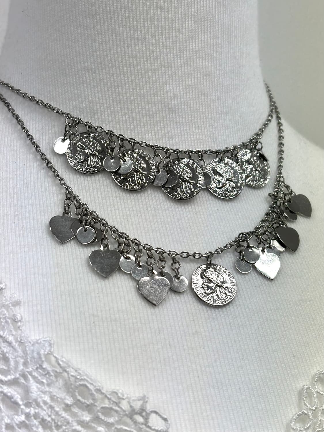 빈티지 실버 코인 레이어드 목걸이 상품이미지1