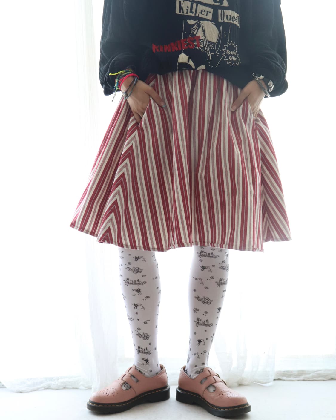 [Beams Boy] Red Stripe Midi Skirt 상품이미지4