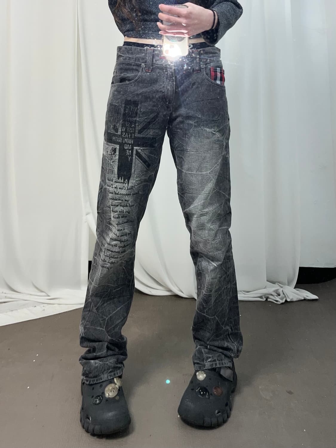 00’s 프린팅 그레이 데님 팬츠 상품이미지1