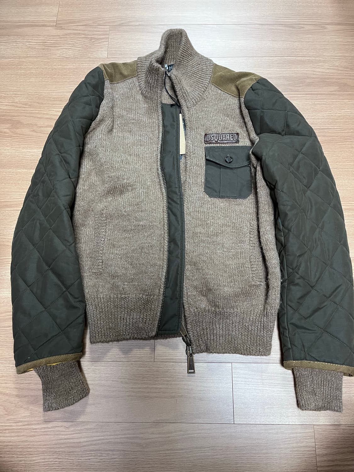 디스퀘어드 패딩 레이어드 니트 집업 가디건 베이지 XS 상품이미지1