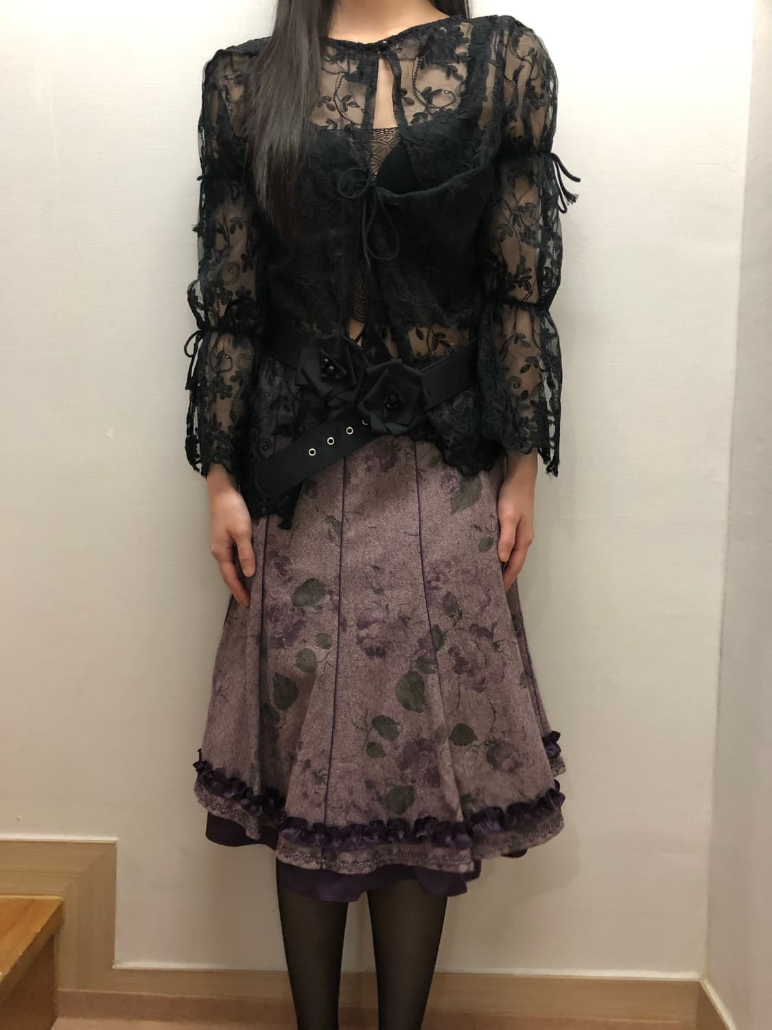 빈티지 퍼플 플라워 미디 스커트 상품이미지7