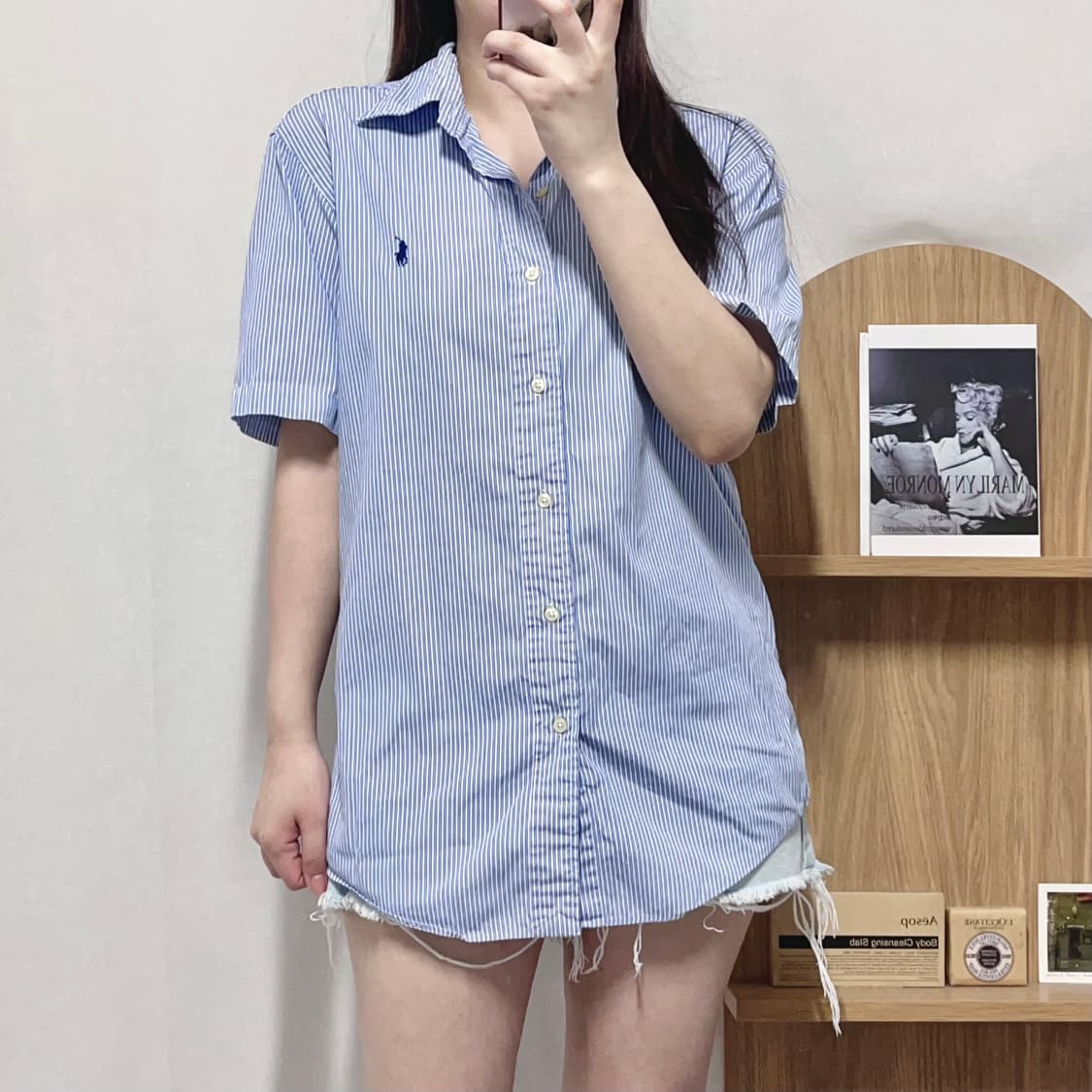 [정품] 폴로 네이비 / 네이비포니 스트라이프 반팔셔츠 [ M ] 상품이미지2