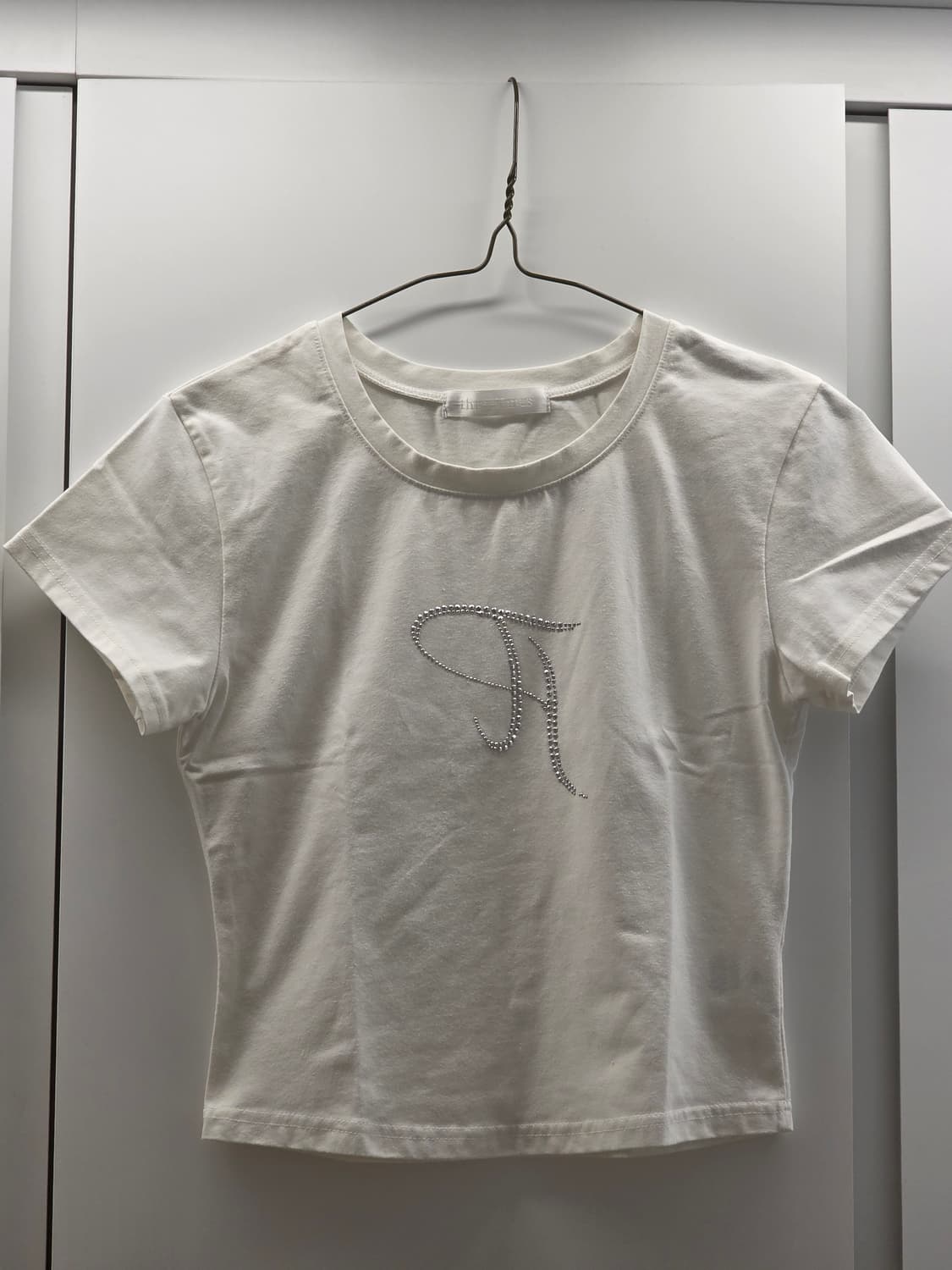 쓰리타임즈 쥬얼리 큐빅 반팔 티셔츠 화이트 스몰 상품이미지1