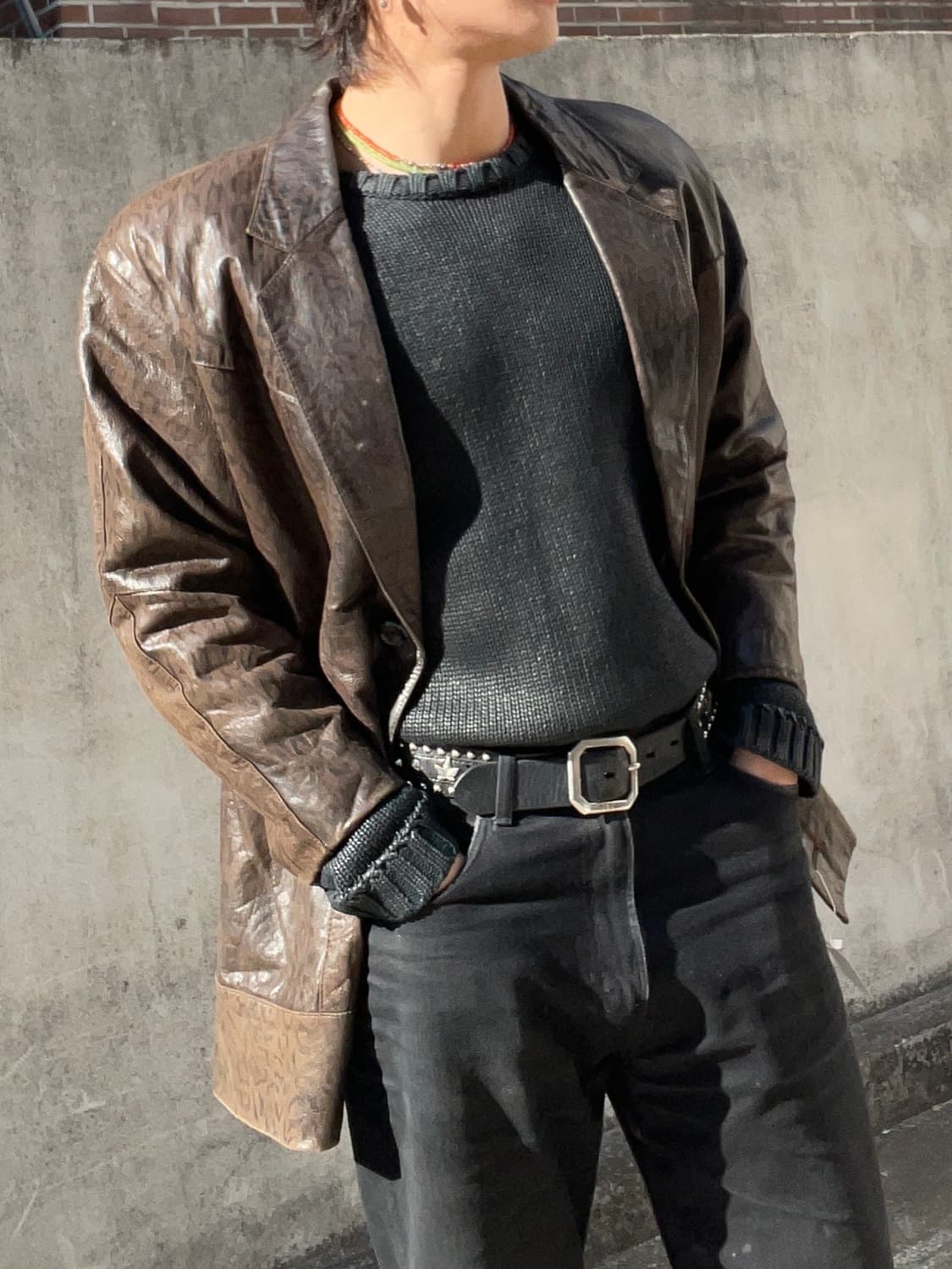 빈티지 레오파드 레더 카코트 상품이미지1