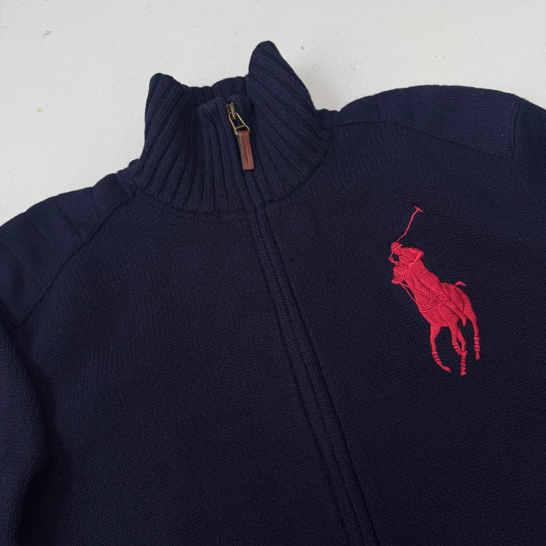 폴로 빅포니 램스울 투웨이 니트집업 네이비 상품이미지3