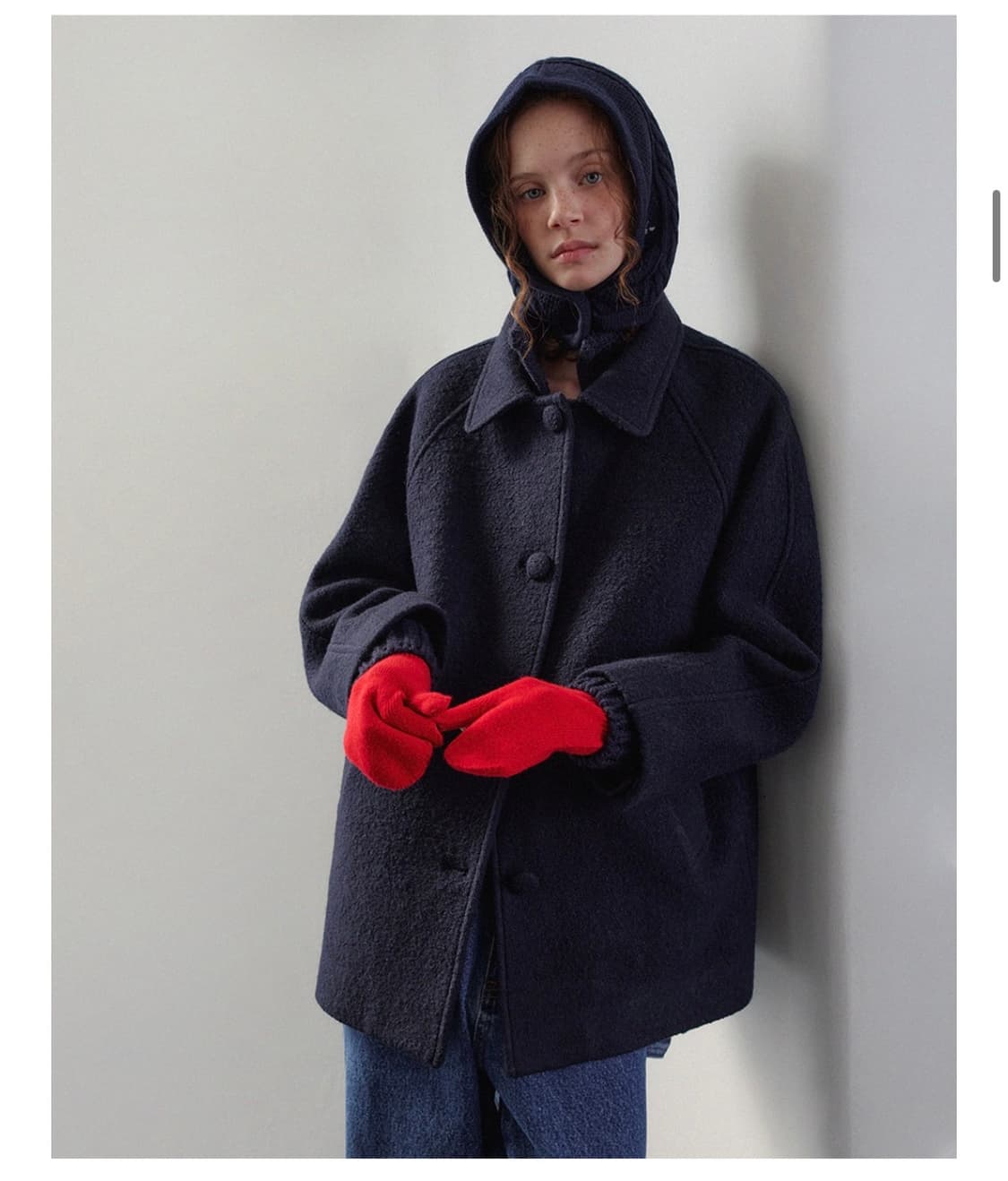 HANE 하네 엔케이스 레글런 울 하프코트 네이비 S 상품이미지2