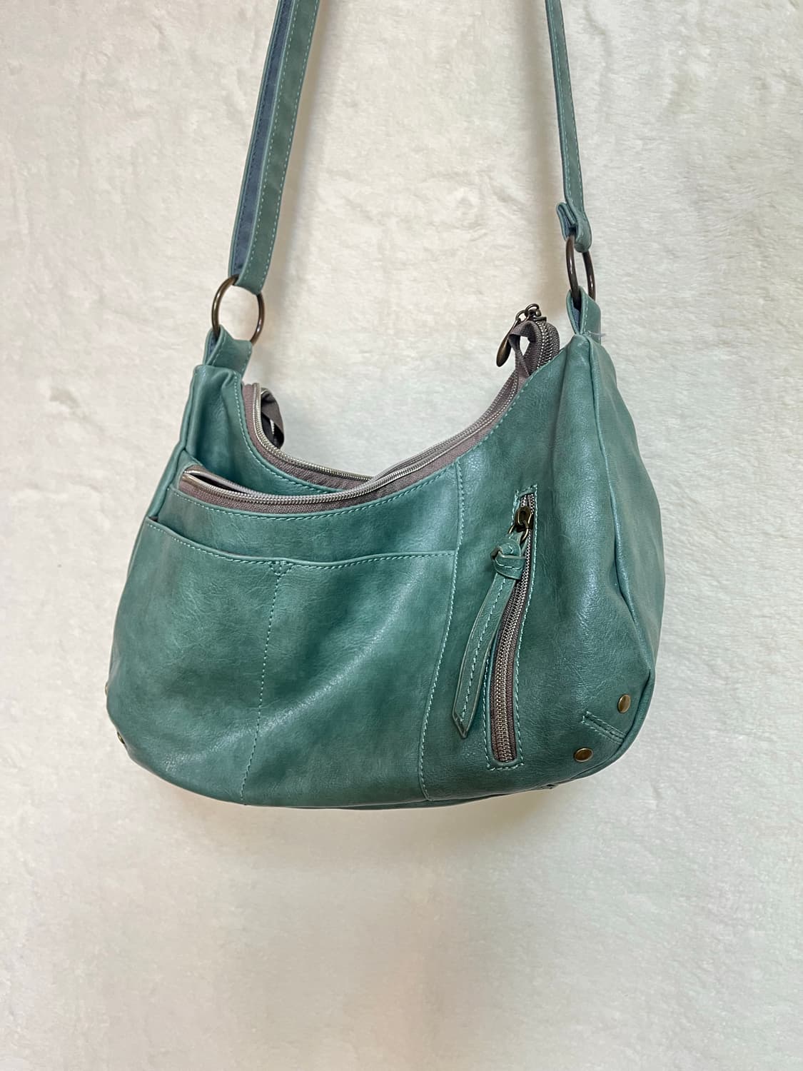 빈티지 그린 청록 가죽 크로스백 상품이미지2