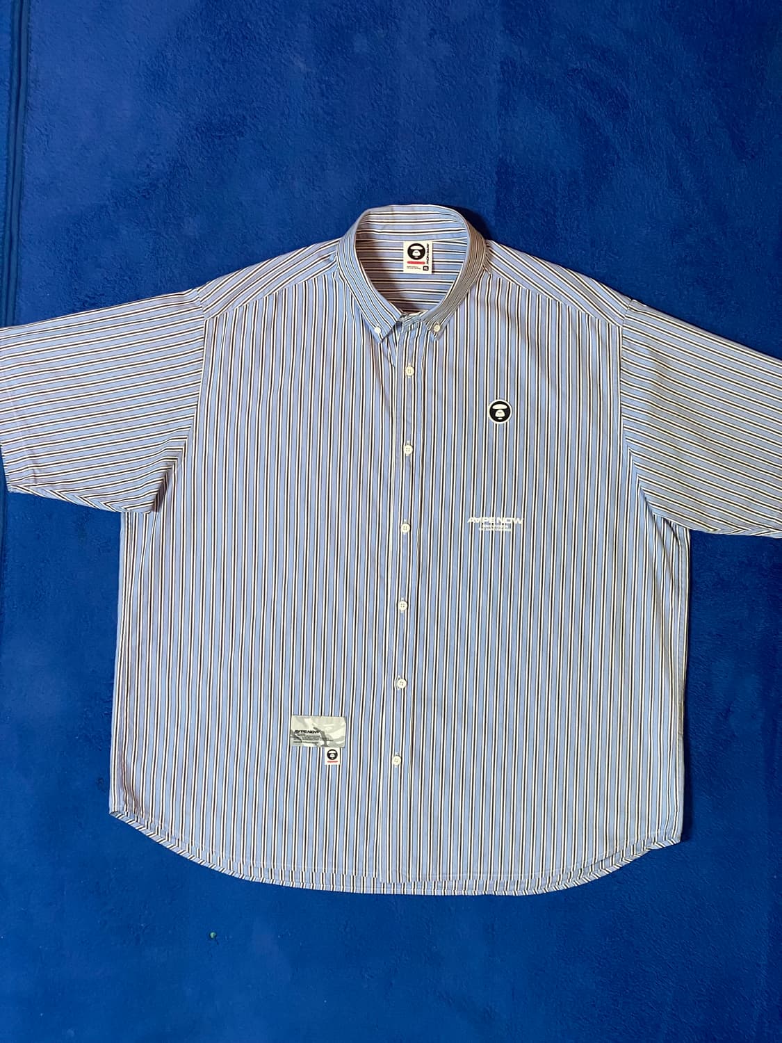 AAPE 에이프 베이프 나우 스트라이프 반팔 셔츠 라이트 블루 XL 상품이미지1