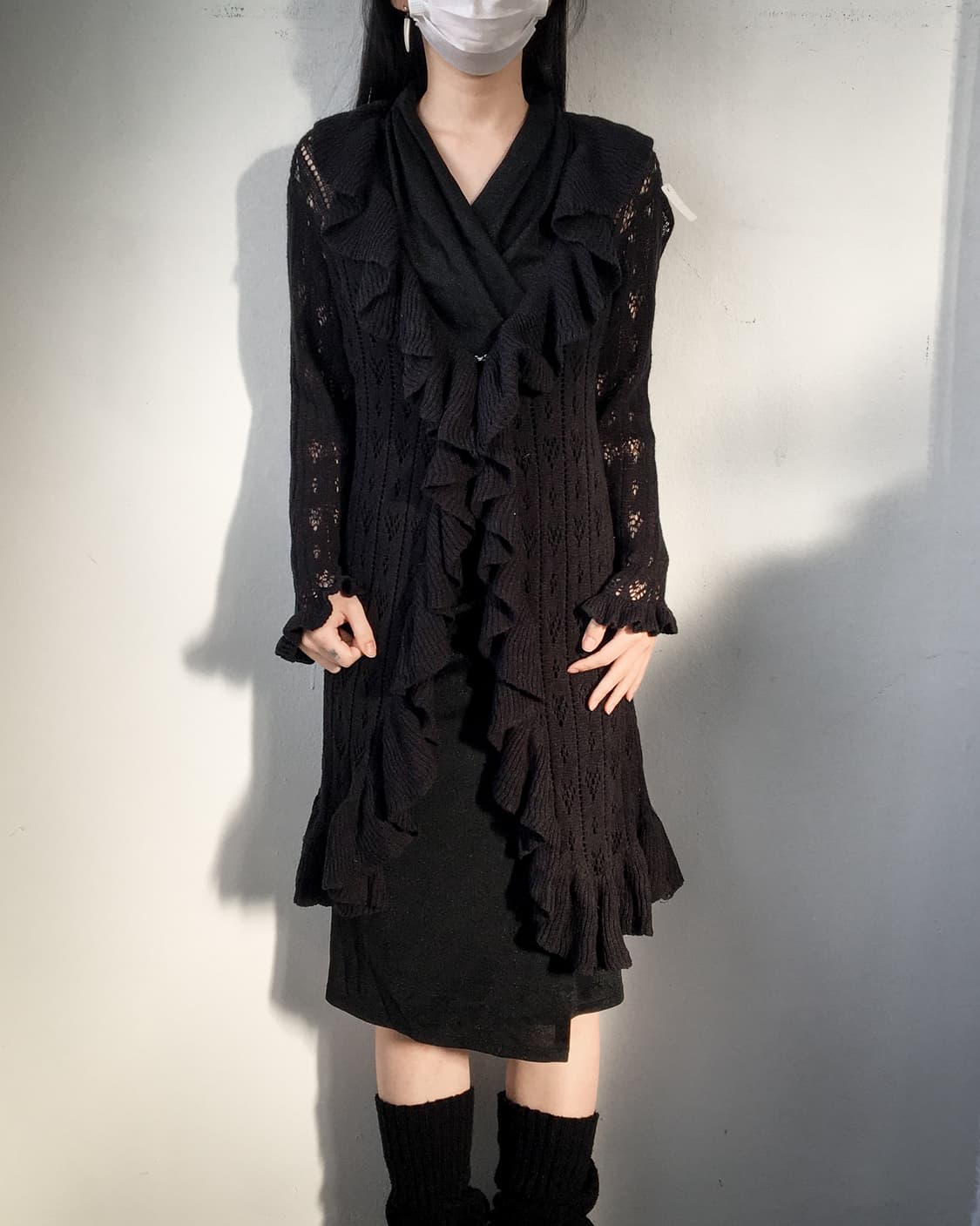 Ruffle point unbalanced crochet cardigan 상품이미지1