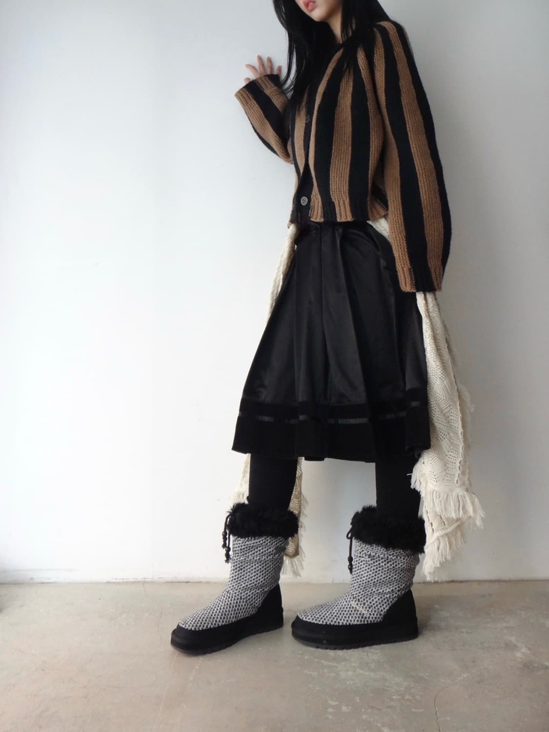 GAMINERIE 3 button suede mix skirt  상품이미지1