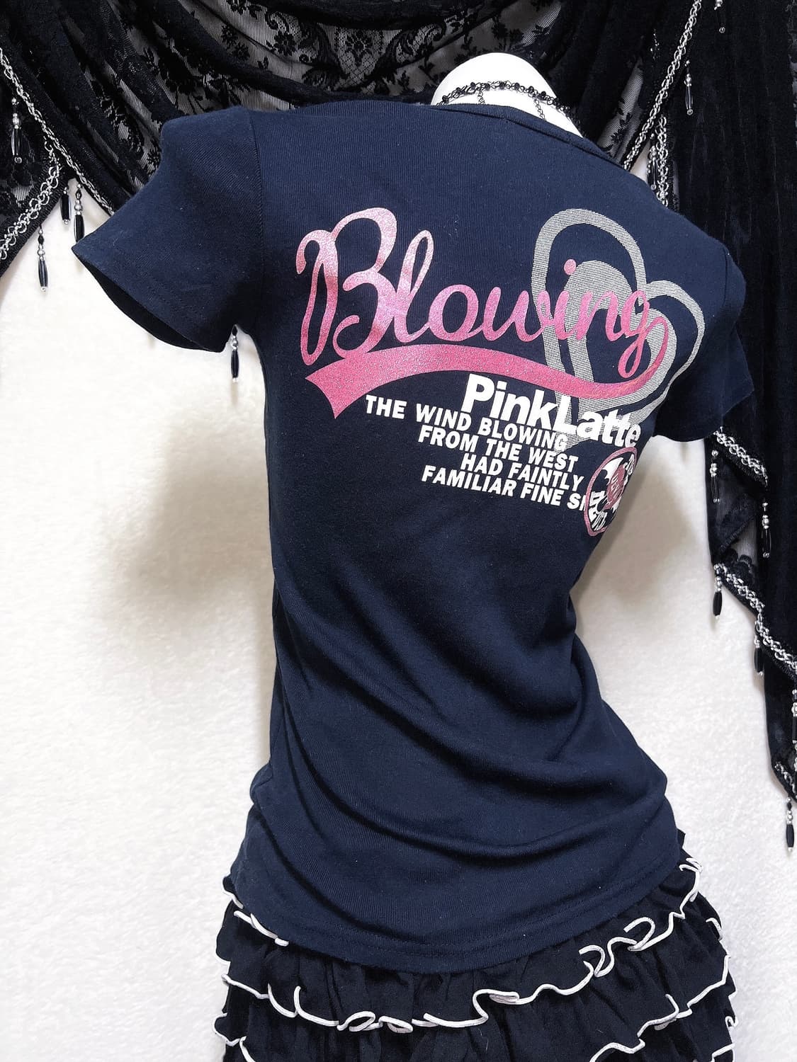 핑크라떼 헤이세이 갸루 키치 러블리 글리터 레터링 반팔탑 펑크 핀터 상품이미지10